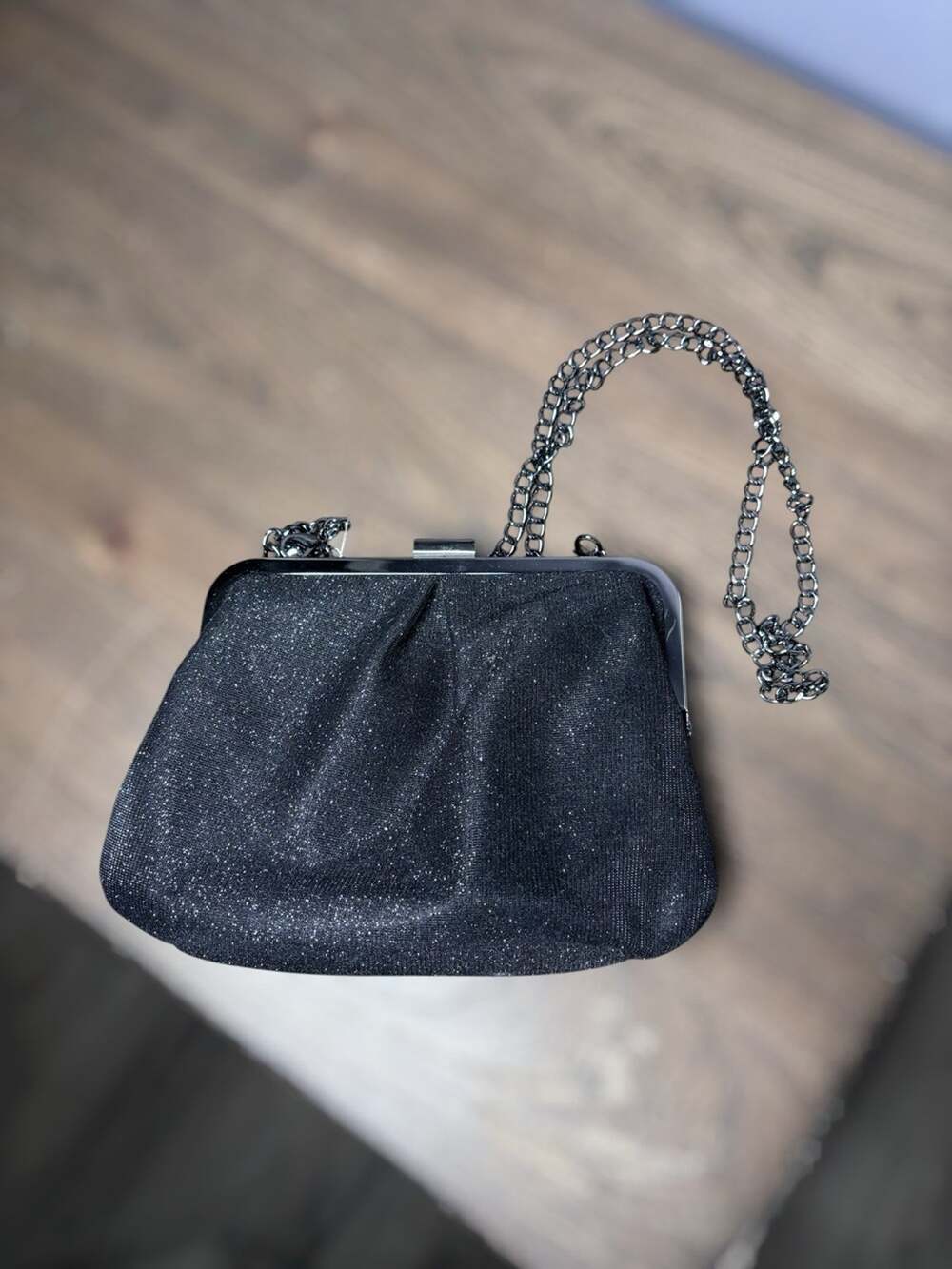A New Day Black Sparkly Evening Bag Clutch Removable Chain Strap